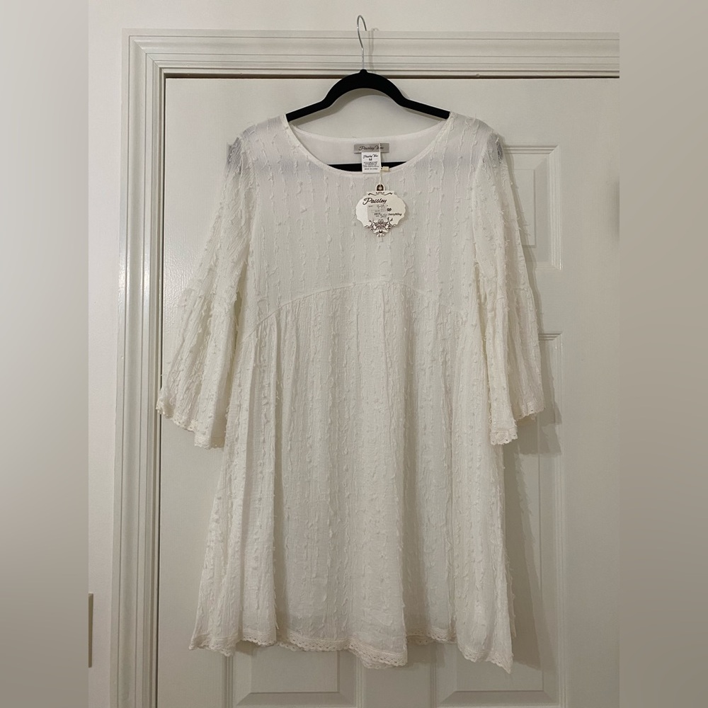 Paisley Vine White Dress, Size M